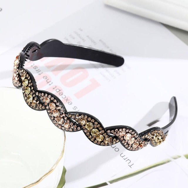 Unisex Alice Hairband Bezel Headband Men Women Sports Hair Band Hoop Top Metal Double Bangs Flower Rhinestone Hair Accessories