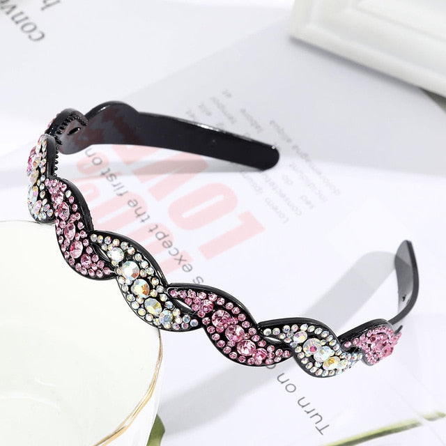 Unisex Alice Hairband Bezel Headband Men Women Sports Hair Band Hoop Top Metal Double Bangs Flower Rhinestone Hair Accessories