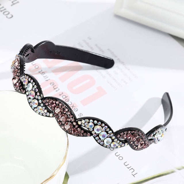 Unisex Alice Hairband Bezel Headband Men Women Sports Hair Band Hoop Top Metal Double Bangs Flower Rhinestone Hair Accessories