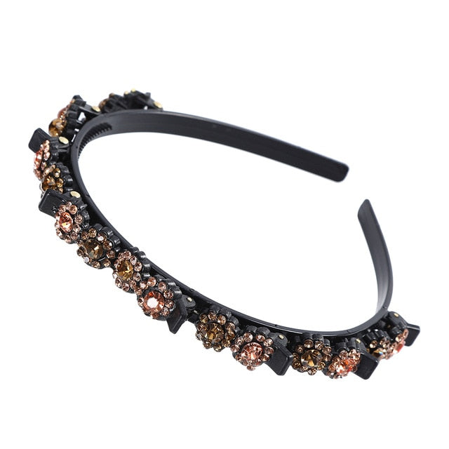 Unisex Alice Hairband Bezel Headband Men Women Sports Hair Band Hoop Top Metal Double Bangs Flower Rhinestone Hair Accessories