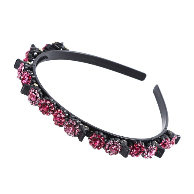 Unisex Alice Hairband Bezel Headband Men Women Sports Hair Band Hoop Top Metal Double Bangs Flower Rhinestone Hair Accessories