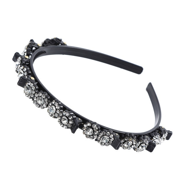 Unisex Alice Hairband Bezel Headband Men Women Sports Hair Band Hoop Top Metal Double Bangs Flower Rhinestone Hair Accessories