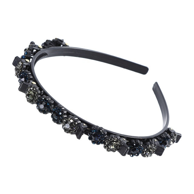 Unisex Alice Hairband Bezel Headband Men Women Sports Hair Band Hoop Top Metal Double Bangs Flower Rhinestone Hair Accessories