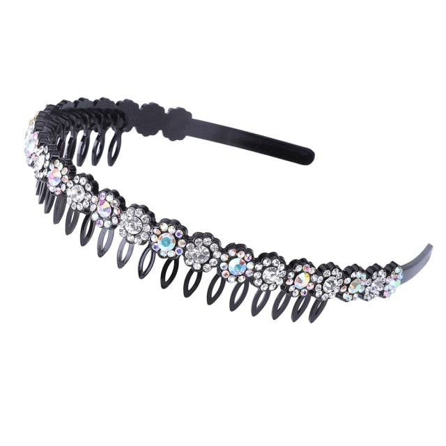 Unisex Alice Hairband Bezel Headband Men Women Sports Hair Band Hoop Top Metal Double Bangs Flower Rhinestone Hair Accessories