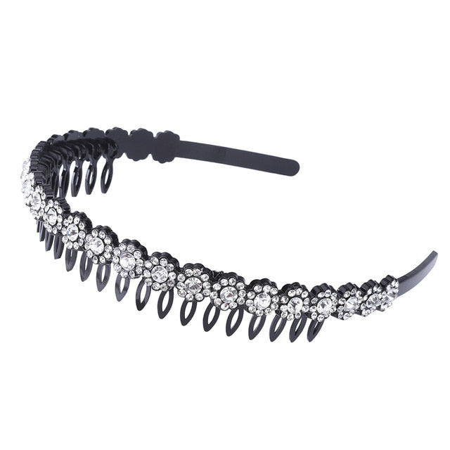 Unisex Alice Hairband Bezel Headband Men Women Sports Hair Band Hoop Top Metal Double Bangs Flower Rhinestone Hair Accessories