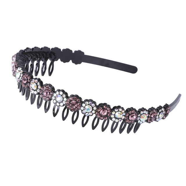 Unisex Alice Hairband Bezel Headband Men Women Sports Hair Band Hoop Top Metal Double Bangs Flower Rhinestone Hair Accessories