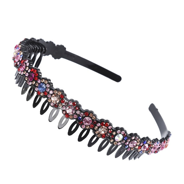 Unisex Alice Hairband Bezel Headband Men Women Sports Hair Band Hoop Top Metal Double Bangs Flower Rhinestone Hair Accessories