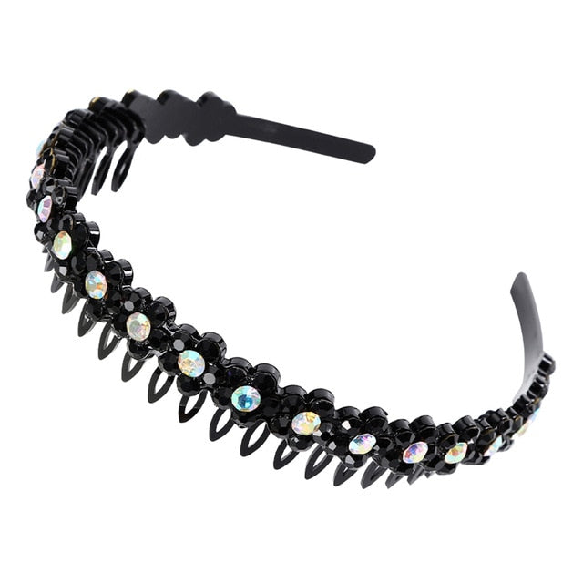 Unisex Alice Hairband Bezel Headband Men Women Sports Hair Band Hoop Top Metal Double Bangs Flower Rhinestone Hair Accessories