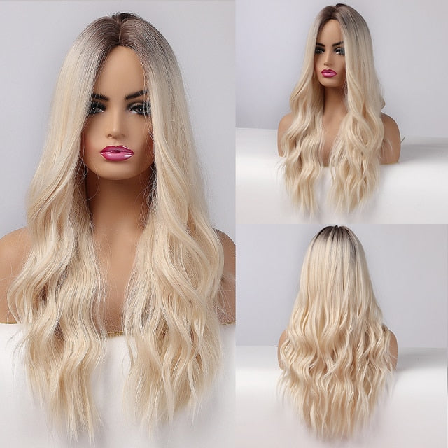 Synthetic Long Body Wave Ombre Brown Wigs