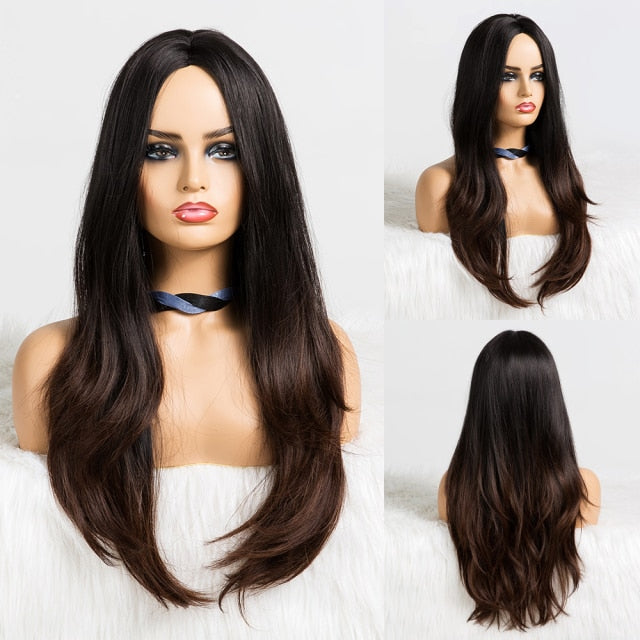 Synthetic Long Body Wave Ombre Brown Wigs