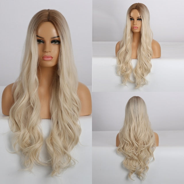 Synthetic Long Body Wave Ombre Brown Wigs