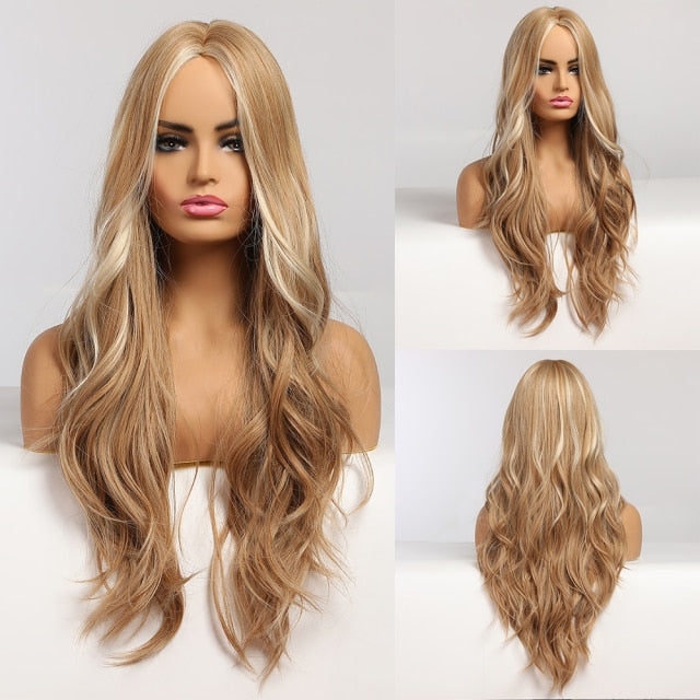 Synthetic Long Body Wave Ombre Brown Wigs