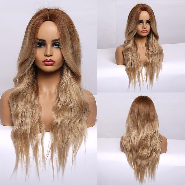 Synthetic Long Body Wave Ombre Brown Wigs