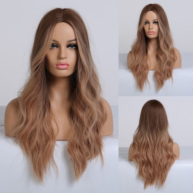 Synthetic Long Body Wave Ombre Brown Wigs