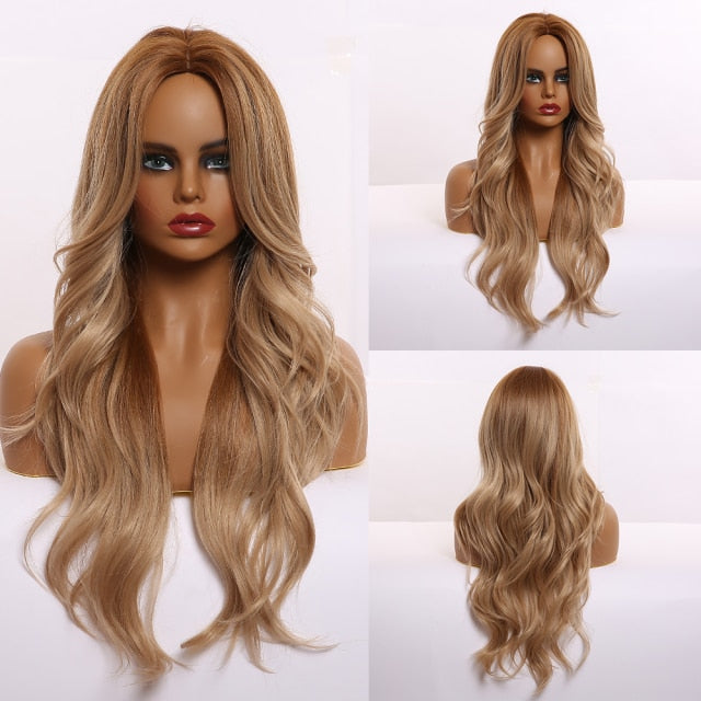 Synthetic Long Body Wave Ombre Brown Wigs