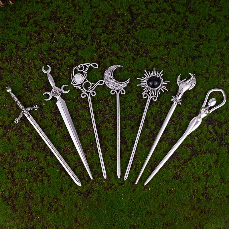 Witch Sword Crescent Moon Goddess Hair Stick Jewelry For Women