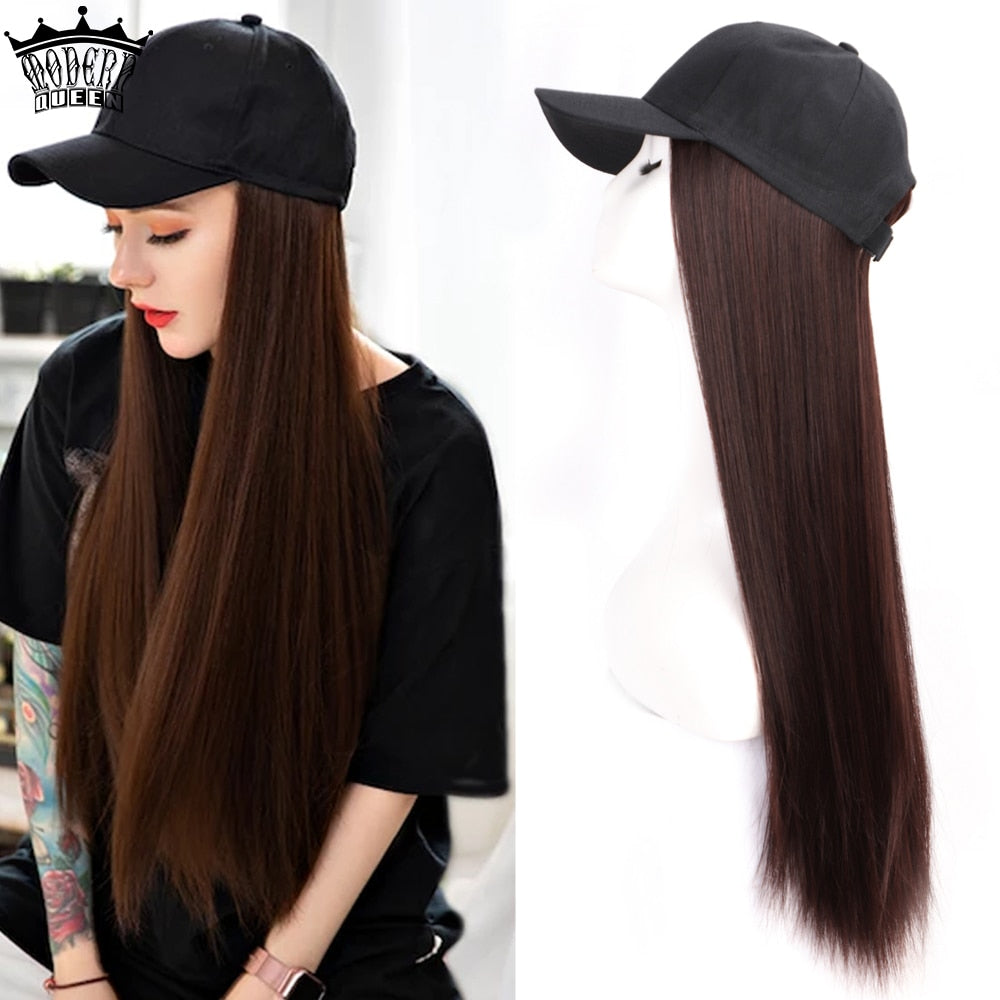 Long Synthetic Baseball Cap Hair Wigs