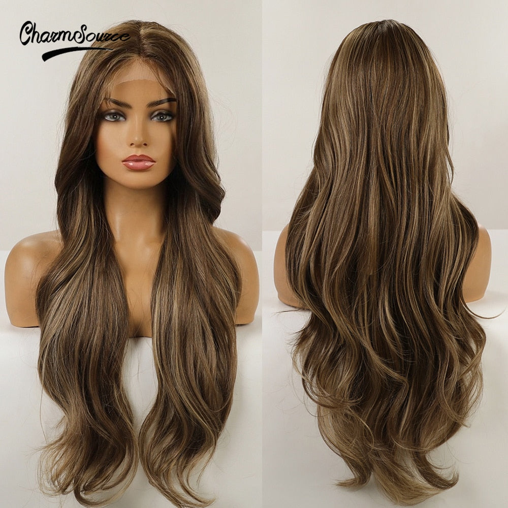 Swiss Lace Long Wavy Blonde Wigs