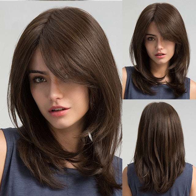 Dark Brown Long Wave Wig With Bangs Heat Resistant