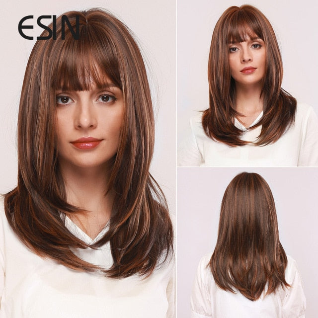 Dark Brown Long Wave Wig With Bangs Heat Resistant