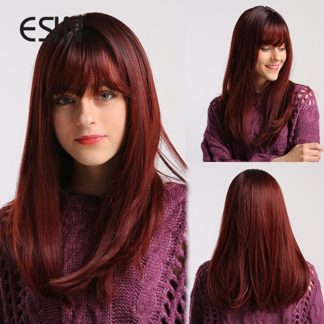 Dark Brown Long Wave Wig With Bangs Heat Resistant