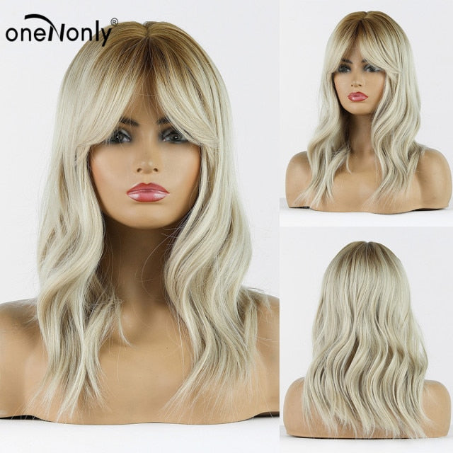 Dark Brown Long Wave Wig With Bangs Heat Resistant