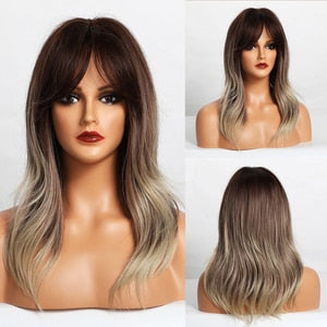 Dark Brown Long Wave Wig With Bangs Heat Resistant