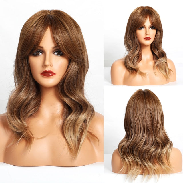 Dark Brown Long Wave Wig With Bangs Heat Resistant