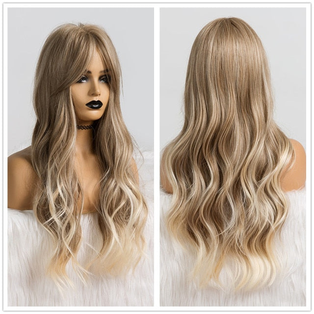 Synthetic Long Body Wave Ombre Brown Wigs