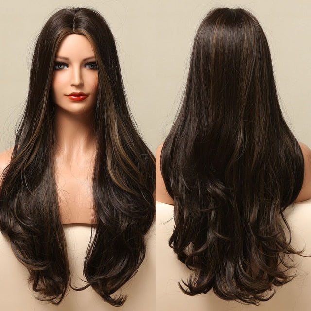 Synthetic Long Body Wave Ombre Brown Wigs