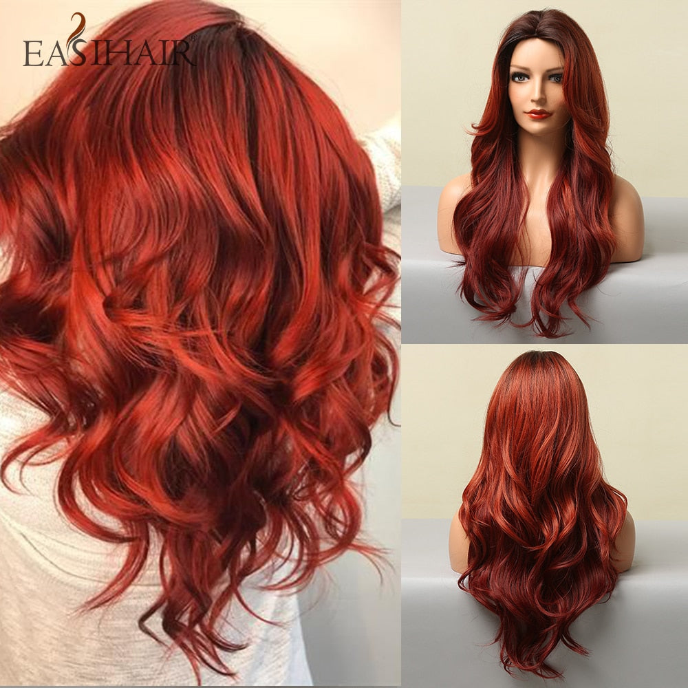 Long Dark Red Synthetic Heat Resistant Wig