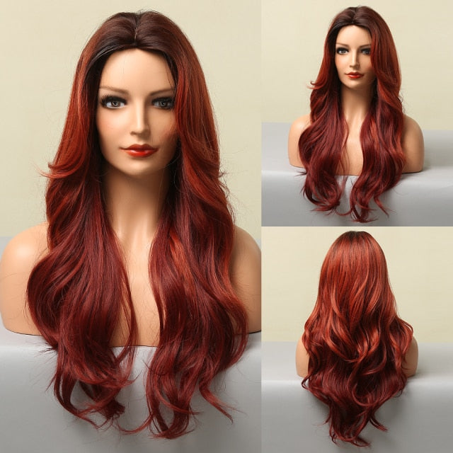 Long Dark Red Synthetic Heat Resistant Wig