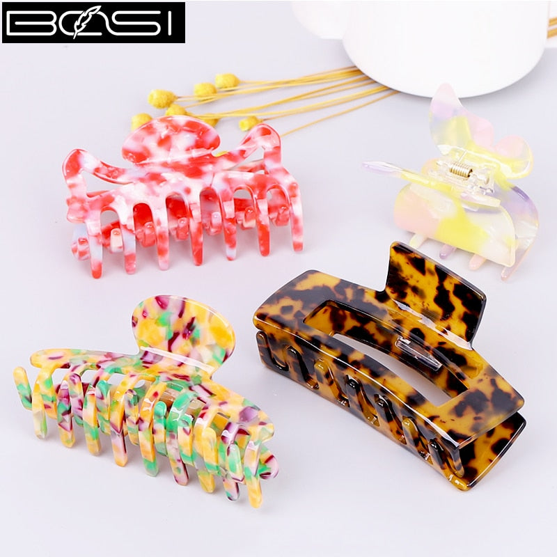 Large geometric square leopard Bow hair clip