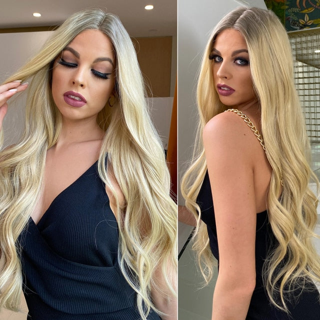 Swiss Lace Long Wavy Blonde Wigs