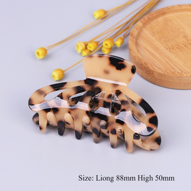 Large geometric square leopard Bow hair clip