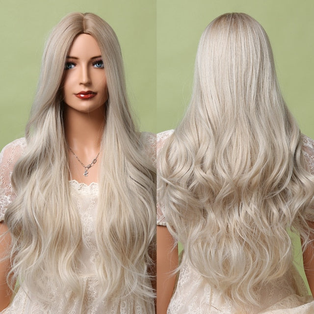 Long Wavy Ombre Blonde White Synthetic Wigs