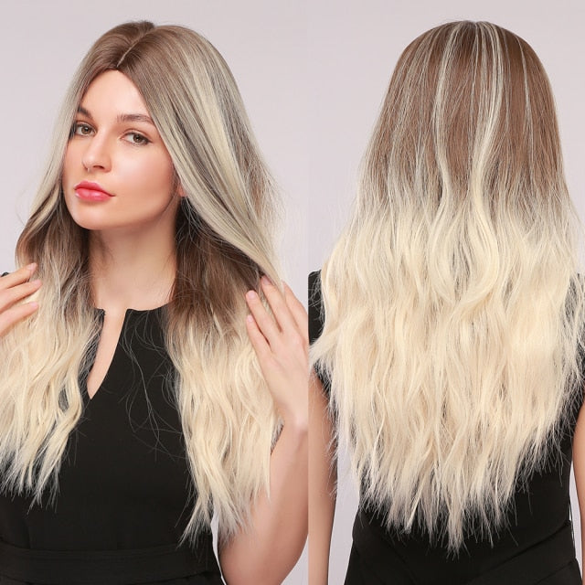 Long Wavy Ombre Blonde White Synthetic Wigs