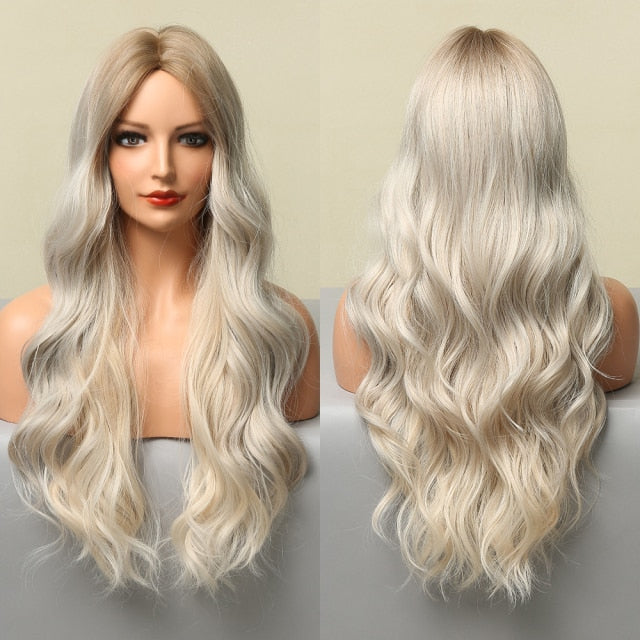 Long Wavy Ombre Blonde White Synthetic Wigs