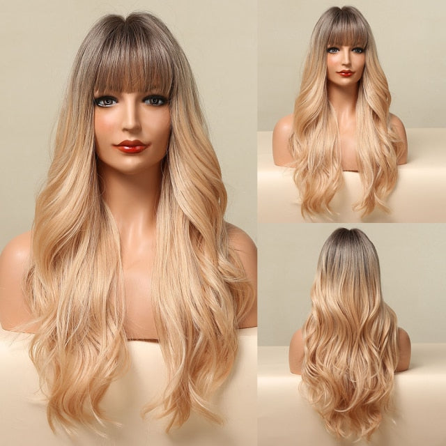 Long Wavy Ombre Blonde White Synthetic Wigs