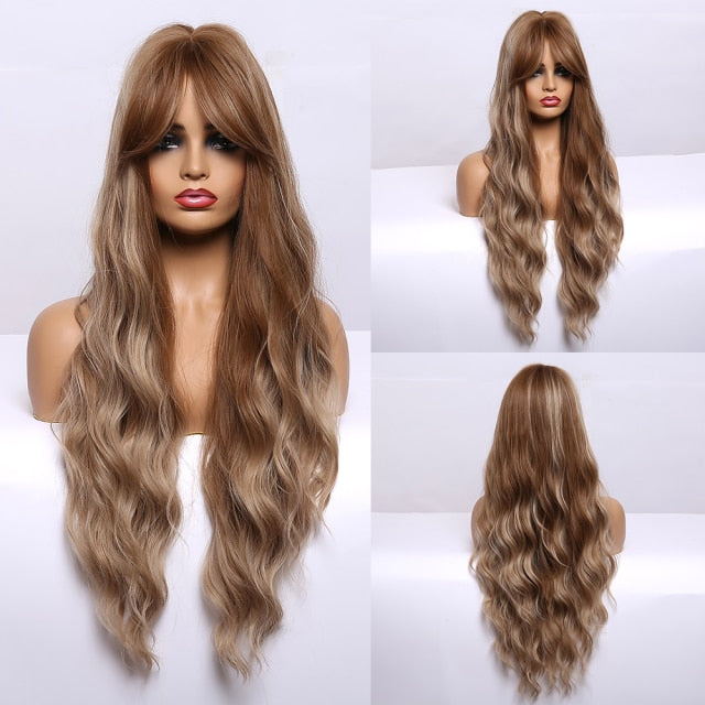 Long Wavy Ombre Blonde White Synthetic Wigs