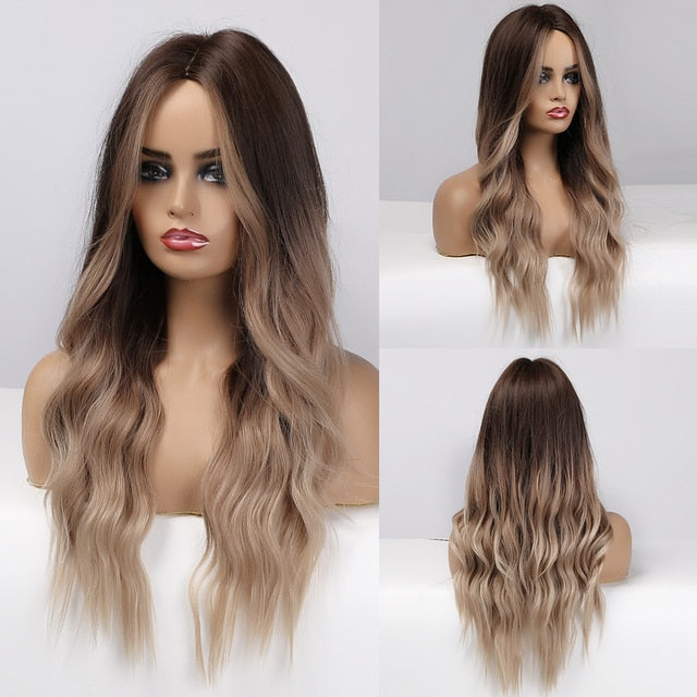 Long Wavy Ombre Blonde White Synthetic Wigs