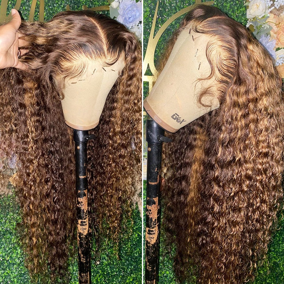 Deep Wave Transparent Ombre Curly Lace Frontal Wig