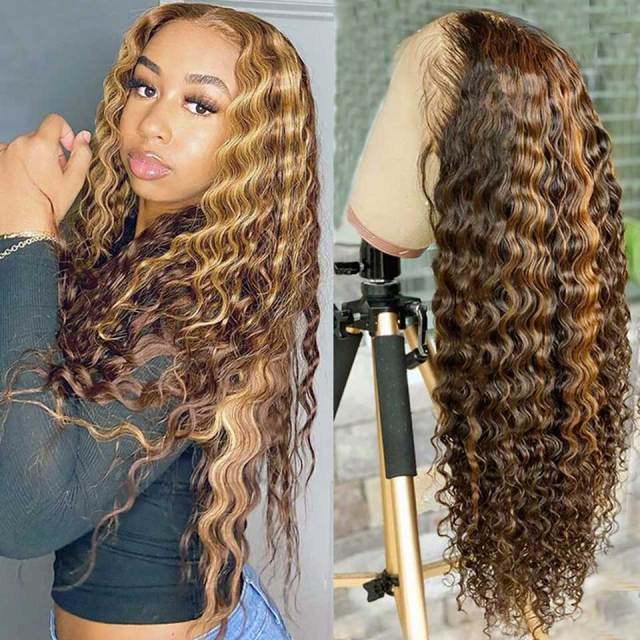 Deep Wave Transparent Ombre Curly Lace Frontal Wig