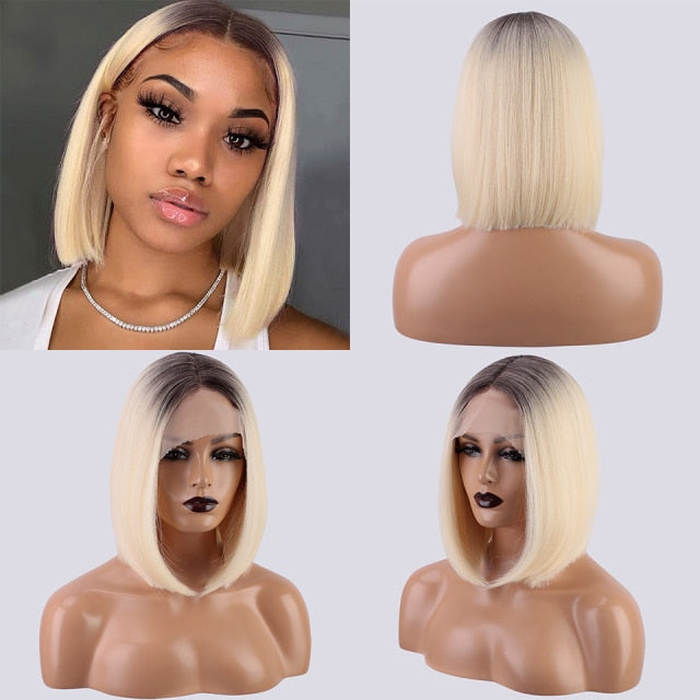 Short Synthetic Straight Blonde Lace Wigs