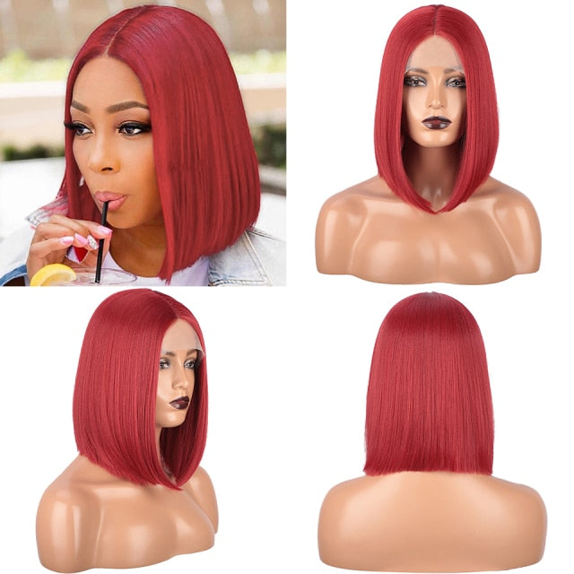 Short Synthetic Straight Blonde Lace Wigs