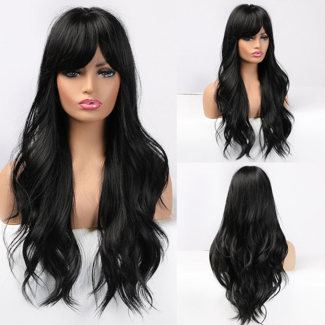Red Brown Copper Ginger Long Straight Synthetic Wigs for Women with Bangs Heat Resistant