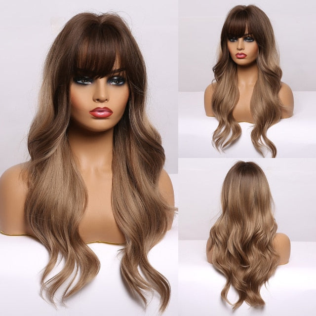 Red Brown Copper Ginger Long Straight Synthetic Wigs for Women with Bangs Heat Resistant
