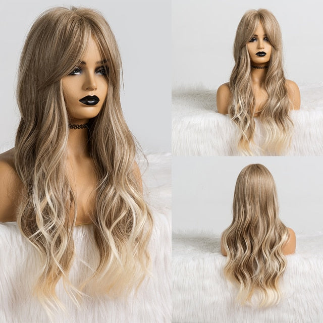 Red Brown Copper Ginger Long Straight Synthetic Wigs for Women with Bangs Heat Resistant
