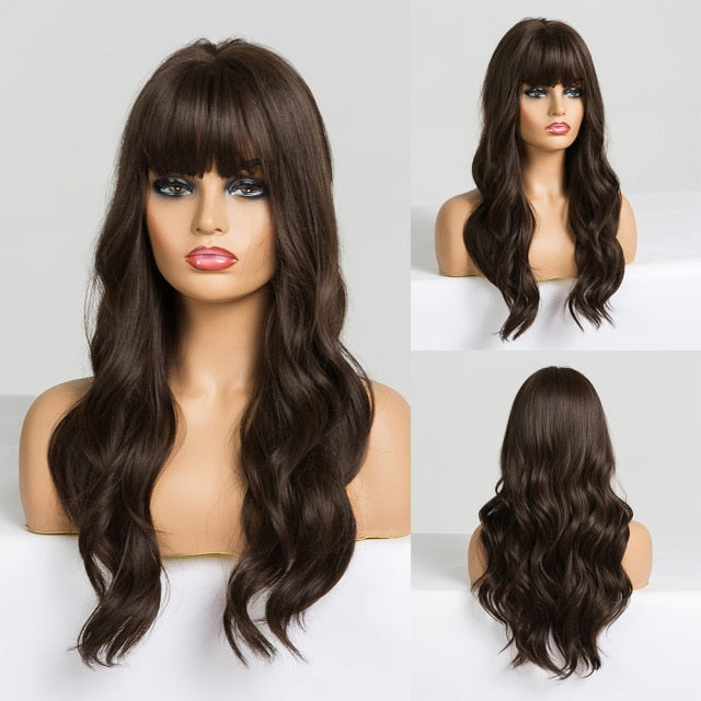 Red Brown Copper Ginger Long Straight Synthetic Wigs for Women with Bangs Heat Resistant