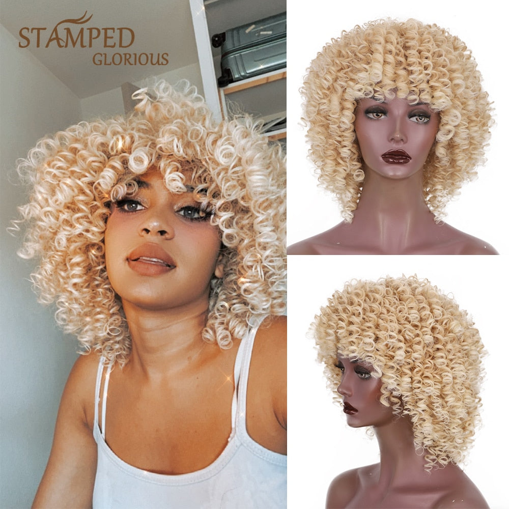 Synthetic Short Blonde Afro Curly Wigs